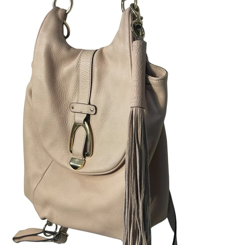 G.I.L.I Pink Blush Leather Tassel Flap Convertible Backpack Hobo Handbag